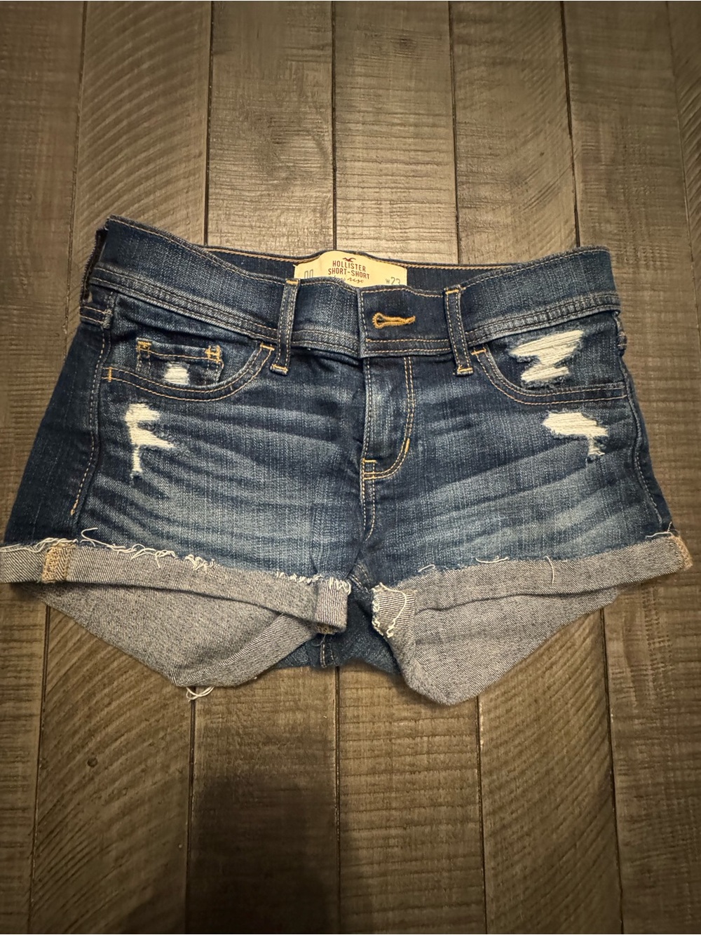 Hollister Dark Blue Low Rise Denim Short Shorts